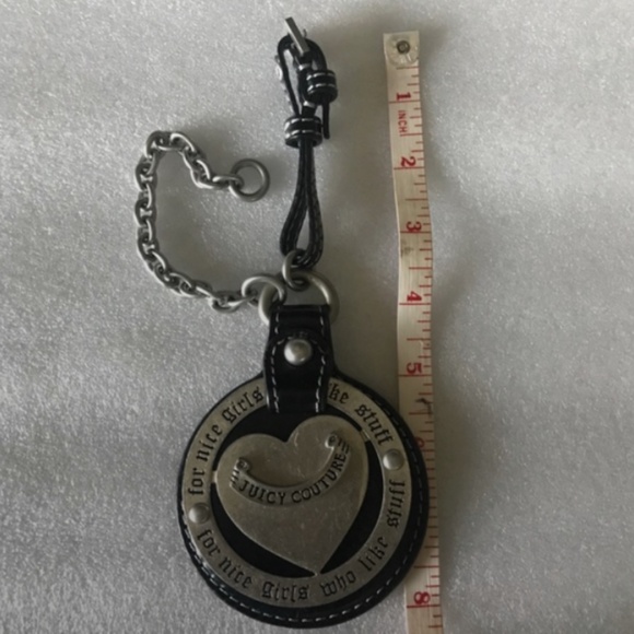 Juicy Couture Large Bag Charm Black Leather and Silver-tone Metal